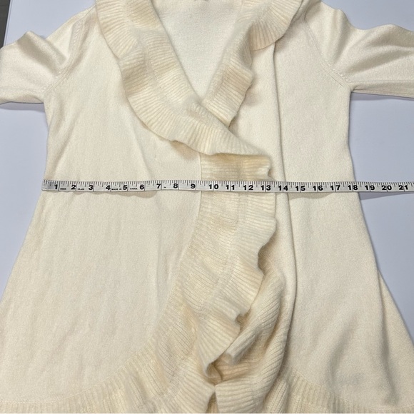 WHBM Womens Cardigan Sweater Open Front Wool Angora Blend Ruffle Anglecore Ivory - Picture 7 of 9